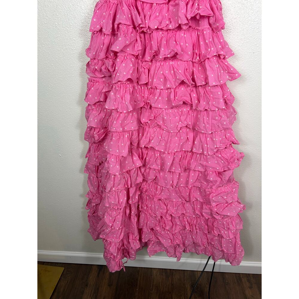 Loveshackfancy Idra Tiered Ruffle Maxi Dress Polka dot Hot Pink Cherry Sz 4 - Picture 7 of 11
